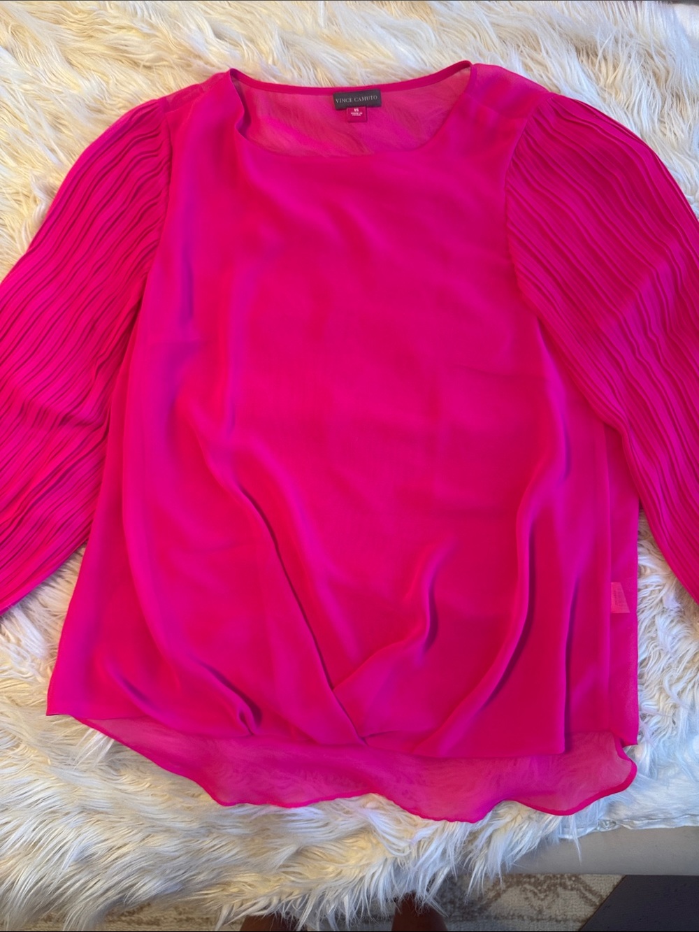 Vince Camuto Hot Pink Pleated-Sleeve Blouse